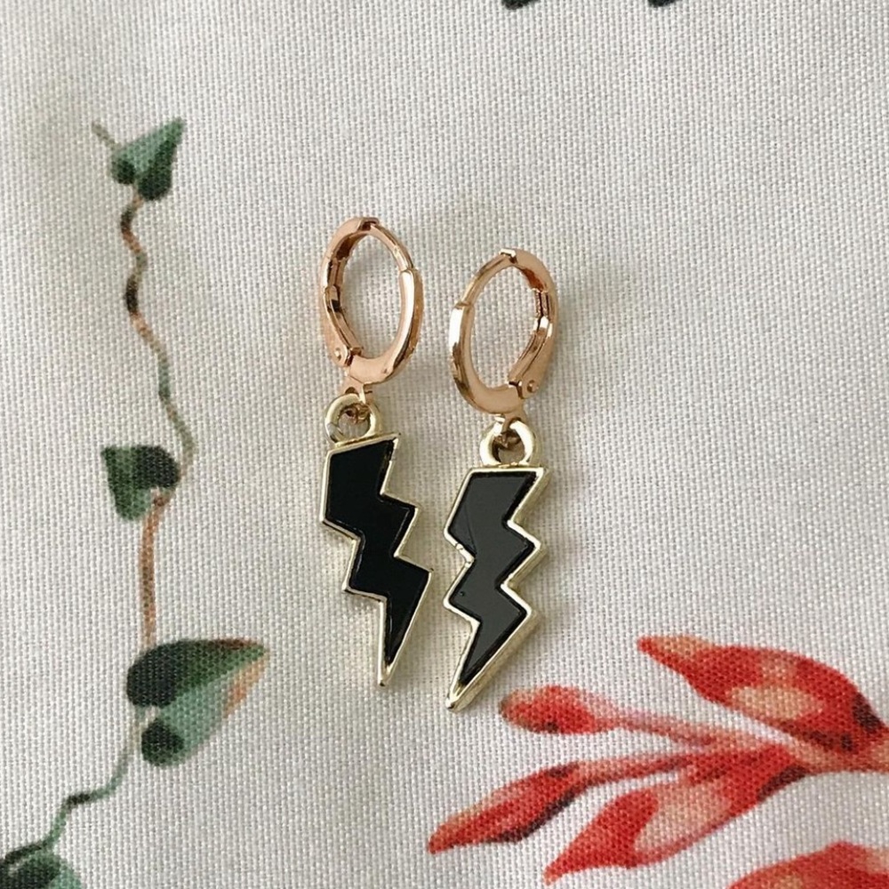 Black Lightning Bolt Earrings